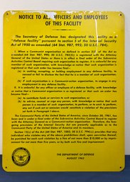 1962 Metal Department Of Defense Sign