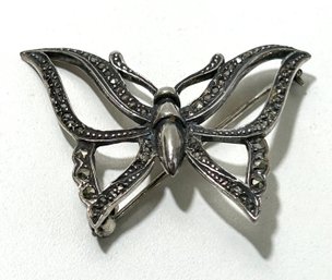 Vintage 925 Sterling Beaded Butterfly  Pin Thailand