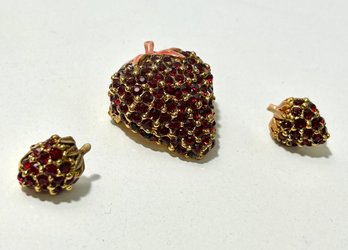 Vintage Costume Jewelry Strawberry Earrings & Pin