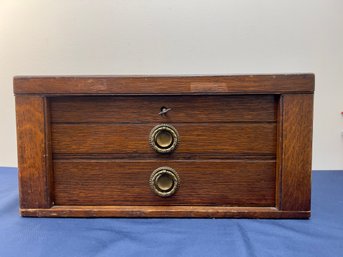 English Oak 2 Drawer Table Top Cabinet W/key