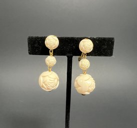 Vintage Germany Ivory Color Floral Clip Earrings