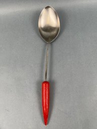 Vintage Red Bakelite Handled Serving Spoon.