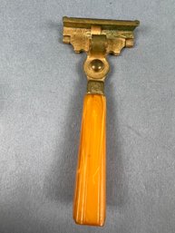 Original Schick Injector Razor Handle With Amber Bakelite.