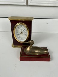 Desk Clock And Duck Paper Weight