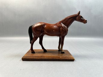 Vintage Painted Cast Iron Horse On Stand