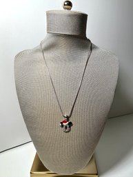 Holiday Disney Mickey Mouse Face Pendant On Silver Snake Chain Necklace