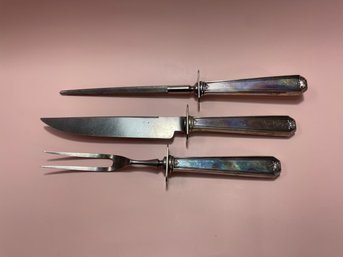 Sterling Silver Handled Cutlery Set - Knife, Fork, Sharpener