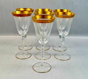 Set Of Seven Gold Rimmed Wine Goblets
