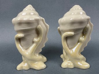 Vintage Belleek Seashell Design Salt And Pepper Shakers.