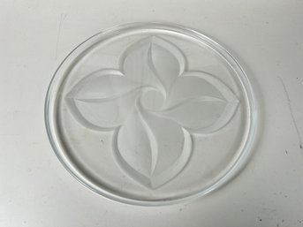 JG Durand Crystal Cake Plate With Frosted Leaf Design
