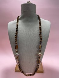 Tiger Eye Beaded Necklace With Cloisonne Bead Detail
