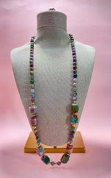 Long Multi Colored Stone Beaded Necklace