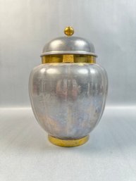 Made In Hong Kong Pewter Urn With Brass Accents