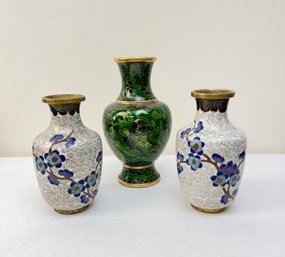3 Vintage Cloisonne Vases