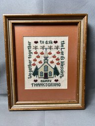 Framed Needlepoint Thanksgiving Picture.