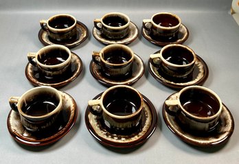 Pfaltzgraff Brown Drip Glaze 9 Cups And Saucers