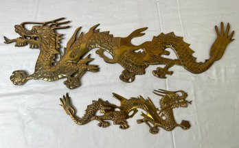 Vintage Solid Brass Chinese Dragon Wall Hangers