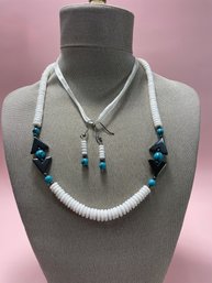 Shell And Turquoise Necklace And Earring Set