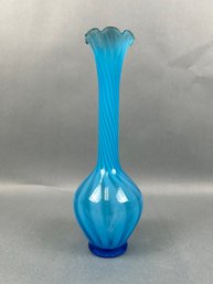 Blue Opalescent Swirl Bud Vase