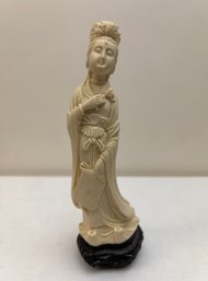 Asian Woman Statue W/rosewood Base