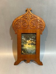 Folk Art Wood Carved Standing Picture Frame