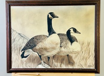 P. A. Day - Oil Painting Of Geese In A Field