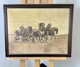 P.A. Day - Oil Painting -  Horses Pulling A Small Carriage