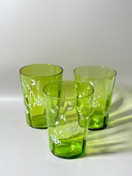 Three Vintage Green Hand Painted Drinking Glasses