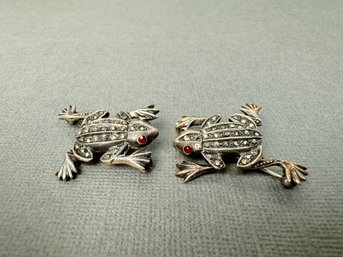 Two Sterling Frog Brooches