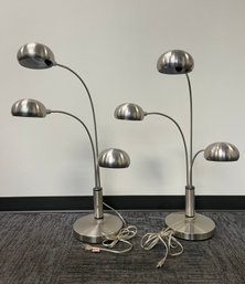 Set Of 2 Silver Tone Adjustable 3 Arm Table Lamps *Local Pick-Up Only*
