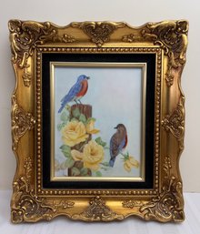 Bird Painting On Porcelain W/gold Tone Frame - Adrienne 1985