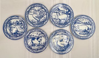 6 Williams-Sonoma Blue/white Farm Animal 8 Plates