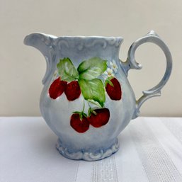 Hand Painted Strawberries Vintage Medium Pitcher ~ Ironstone Made In Spain