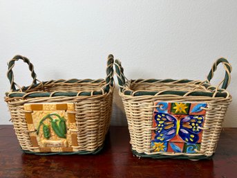 2 Decorator Baskets With Inlaid Tiles.