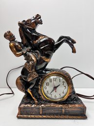 Vintage Bronze Copper Horse Jumping Over A Clock With Rider. -Local Pick Up Only