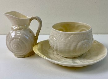 Belleek:  Pitcher, Small Container & Plate