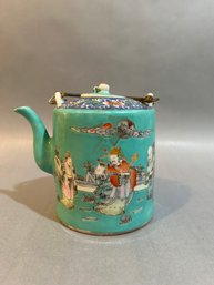 Chinese Famille Rose Porcelain Teapot Teal Green