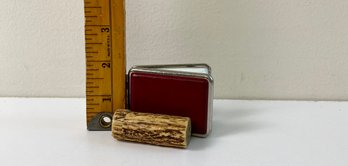 Red Pill Box & Toothpick Faux Ivory Container