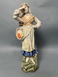 Vintage Porcelain Woman With Basket Figurine