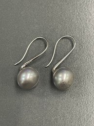 Pair Of Sterling Silver & Gray Pearl Drop Pierced Earrings