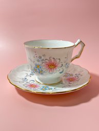 Ansley Pink Blue Daisy China Cup & Saucer * Local Pick Up Only*