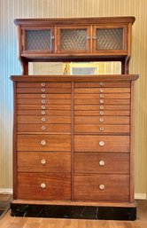 Vintage Wood 22 Drawer Dental Hutch Cabinet