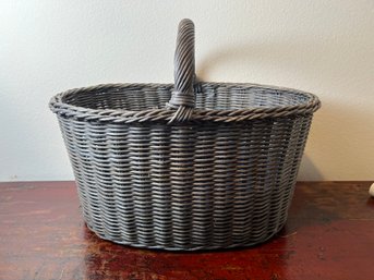 Large Blue Wicker Basket With Quilt Liner.