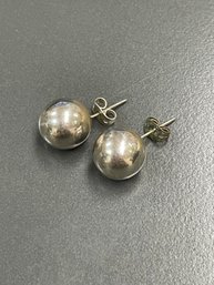 Pair Of Large Sterling Silver Ball Stud Pierced Earrings
