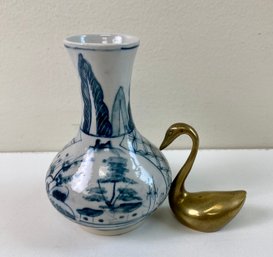 Small 4.5 Inch Vase From Vietnam & A Metal Swan
