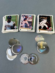 Lot Of 1988 Upper Deck MLB Cards And Holographic Stickers.