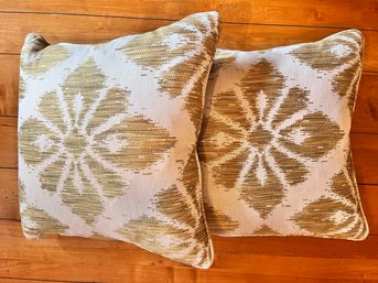 Pair Of Matching Throw Pillows Gold Tone And Tan.