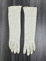 Vintage French White Leather Gloves Sz 6.5