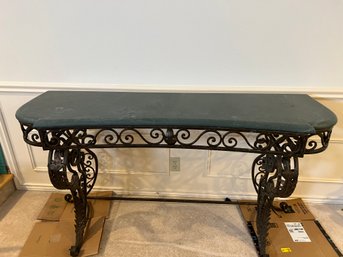 Marble Topped Wrought Iron Sofa Table.