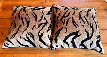 Pair Of Matching Tiger Themed Throw Pillows.